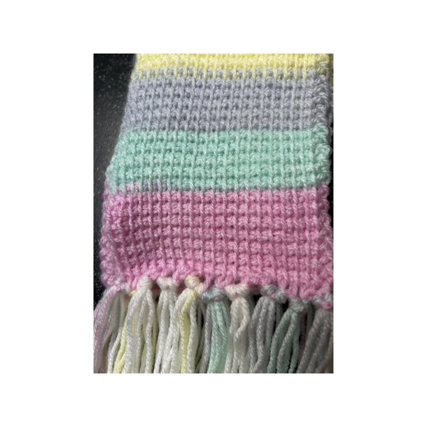 Pastel Crochet Scarf: Handmade Tunisian Stitch Acrylic Fringe Scarf