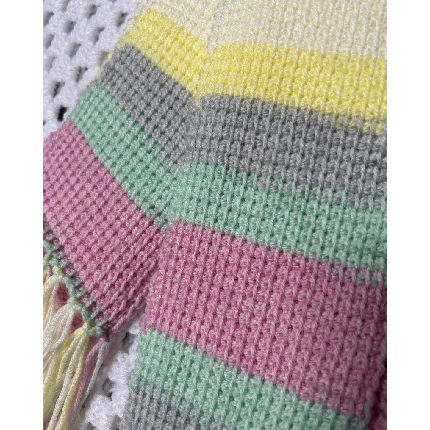 Pastel Crochet Scarf: Handmade Tunisian Stitch Acrylic Fringe Scarf