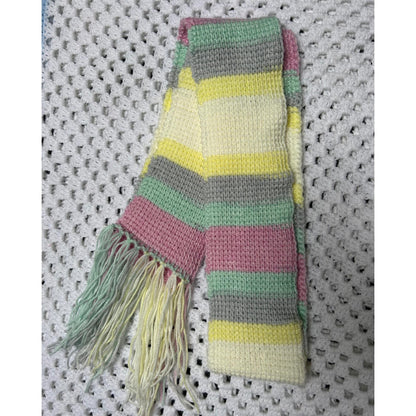 Pastel Crochet Scarf: Handmade Tunisian Stitch Acrylic Fringe Scarf
