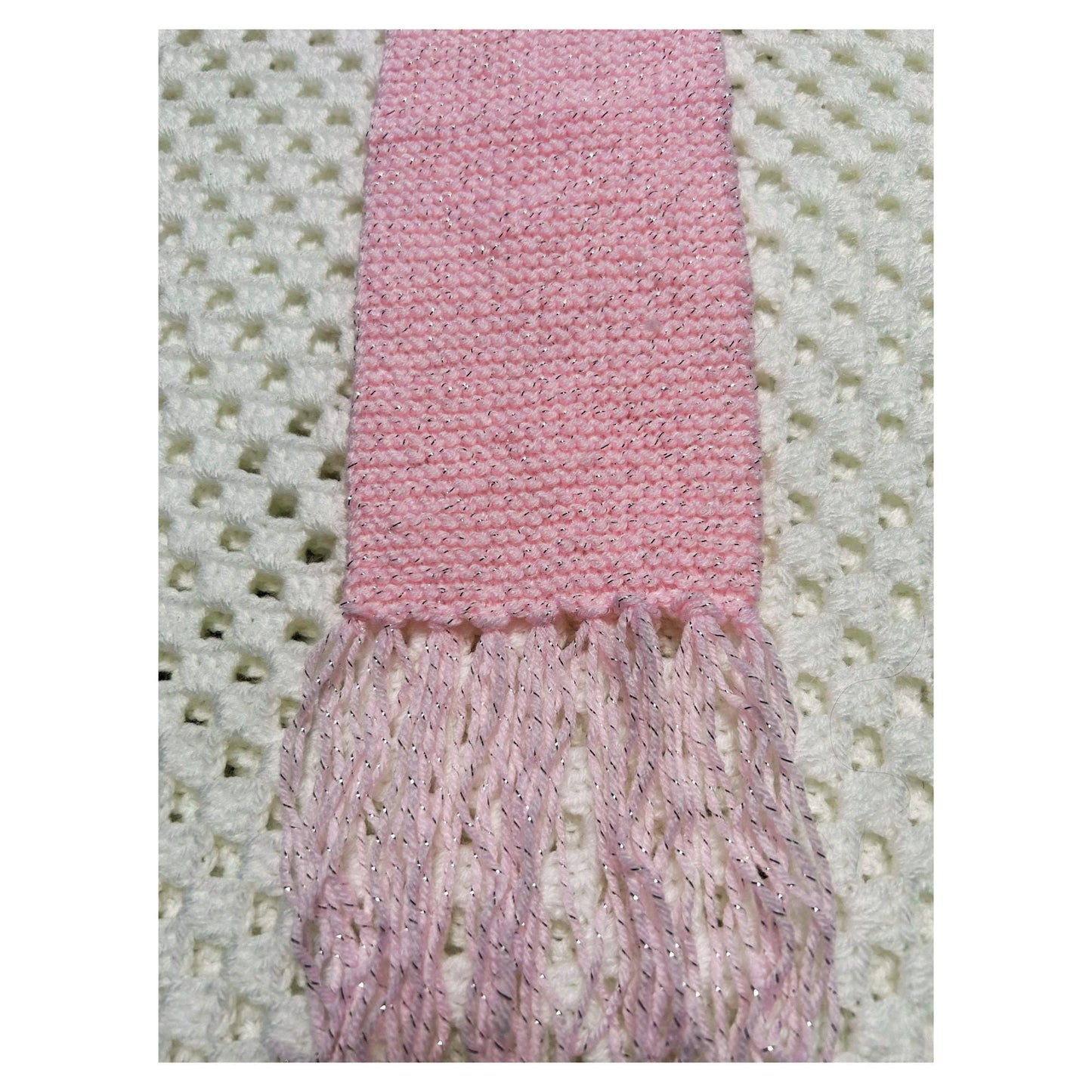 Pastel Pink Sparkly Scarf with Tassel Fringe
