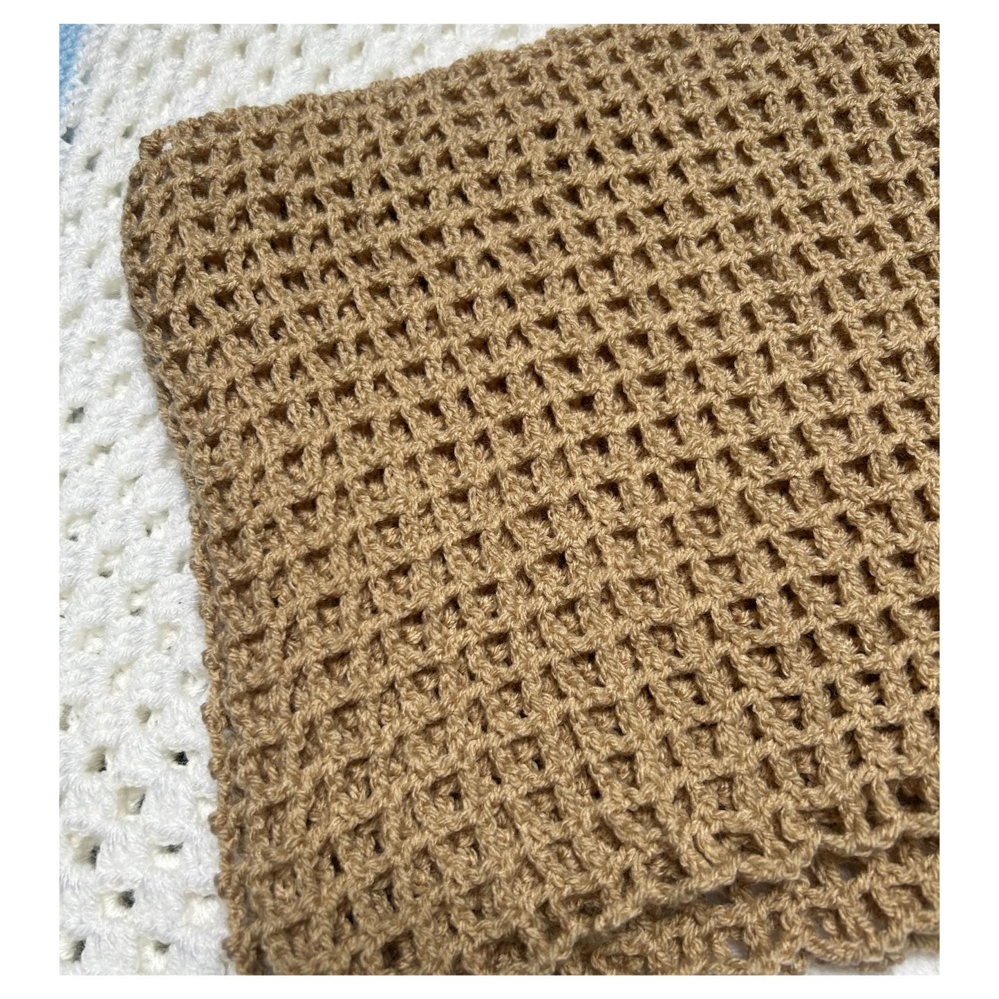 Long Sandy Brown Open Weave Mesh Shawl
