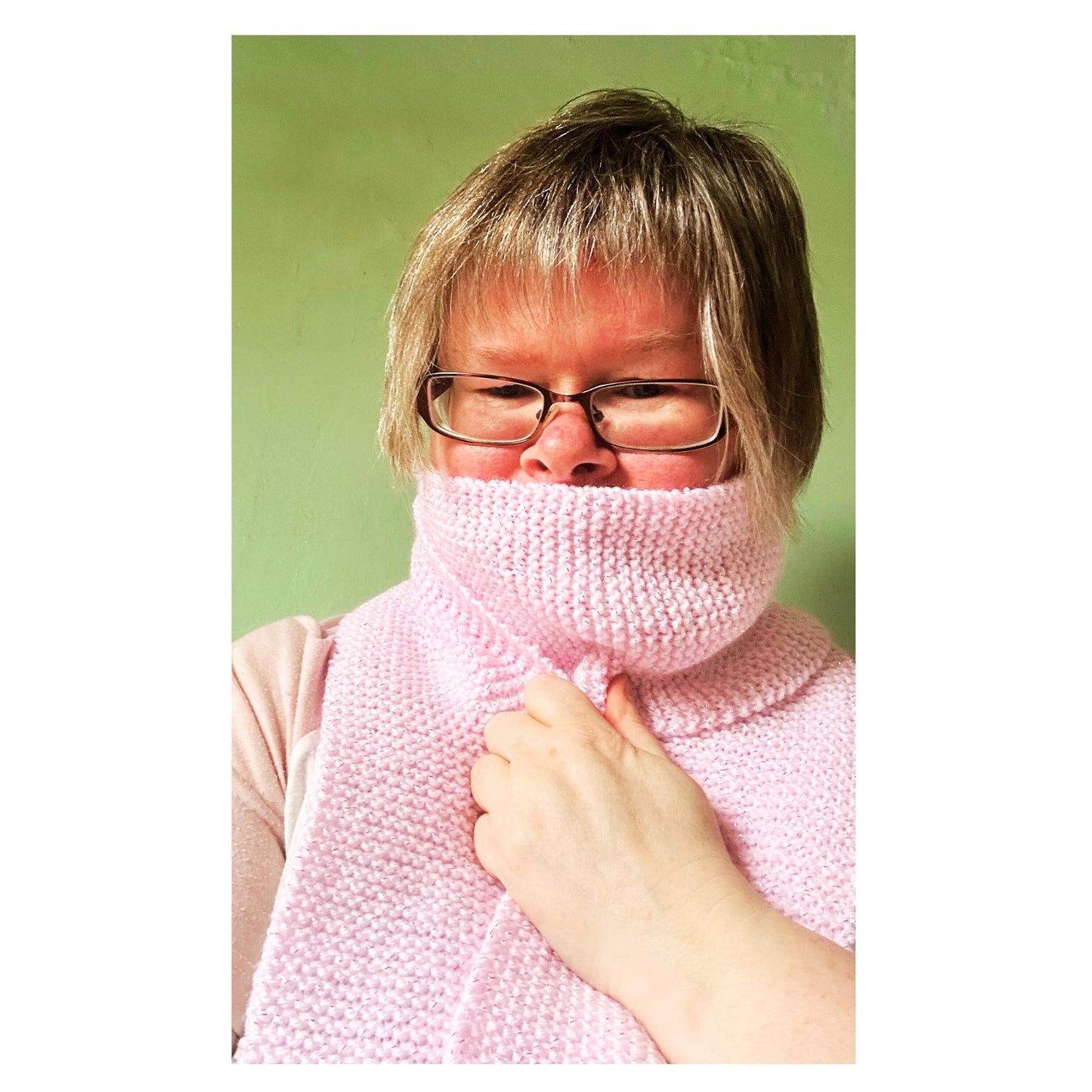 Pastel Pink Sparkly Scarf with Tassel Fringe