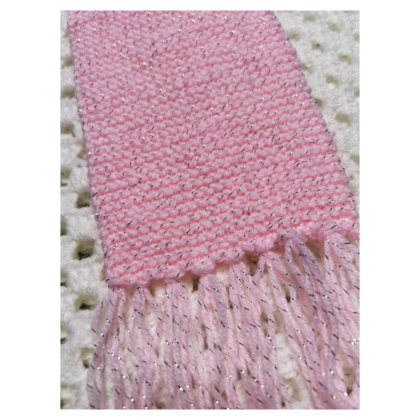 Pastel Pink Sparkly Scarf with Tassel Fringe