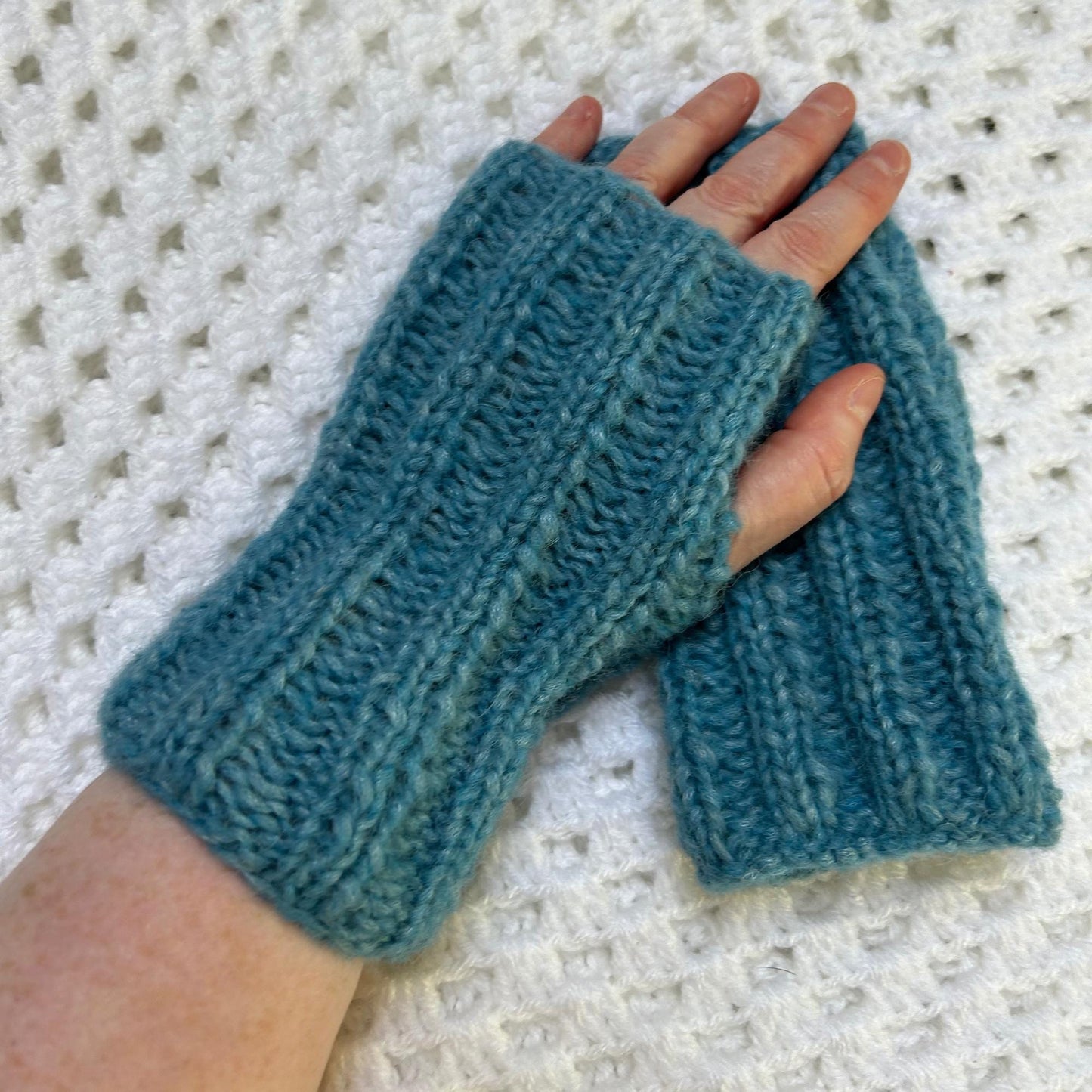 Blue Alpaca Fingerless Gloves