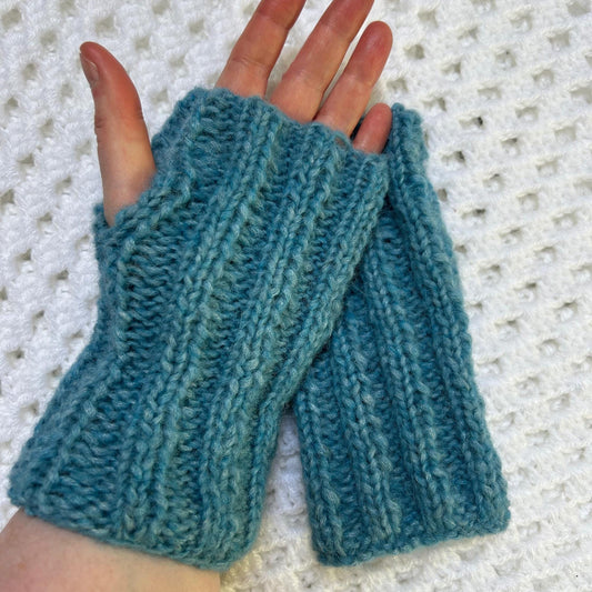 Blue Alpaca Fingerless Gloves