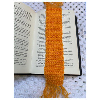 Orange Crochet Book Place Marker with Tassel Fringe