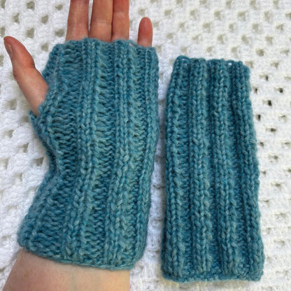 Blue Alpaca Fingerless Gloves