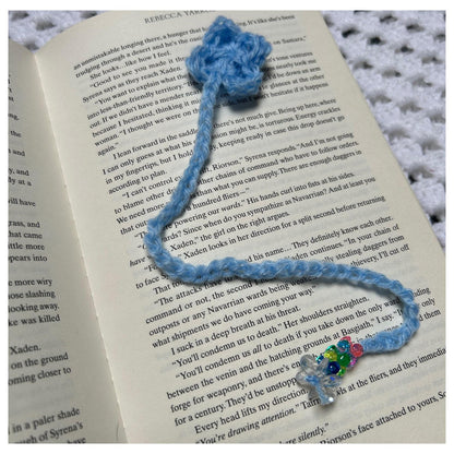 Custom Crochet Blue Floral Bookmark: Beaded Handmade Reader Gift