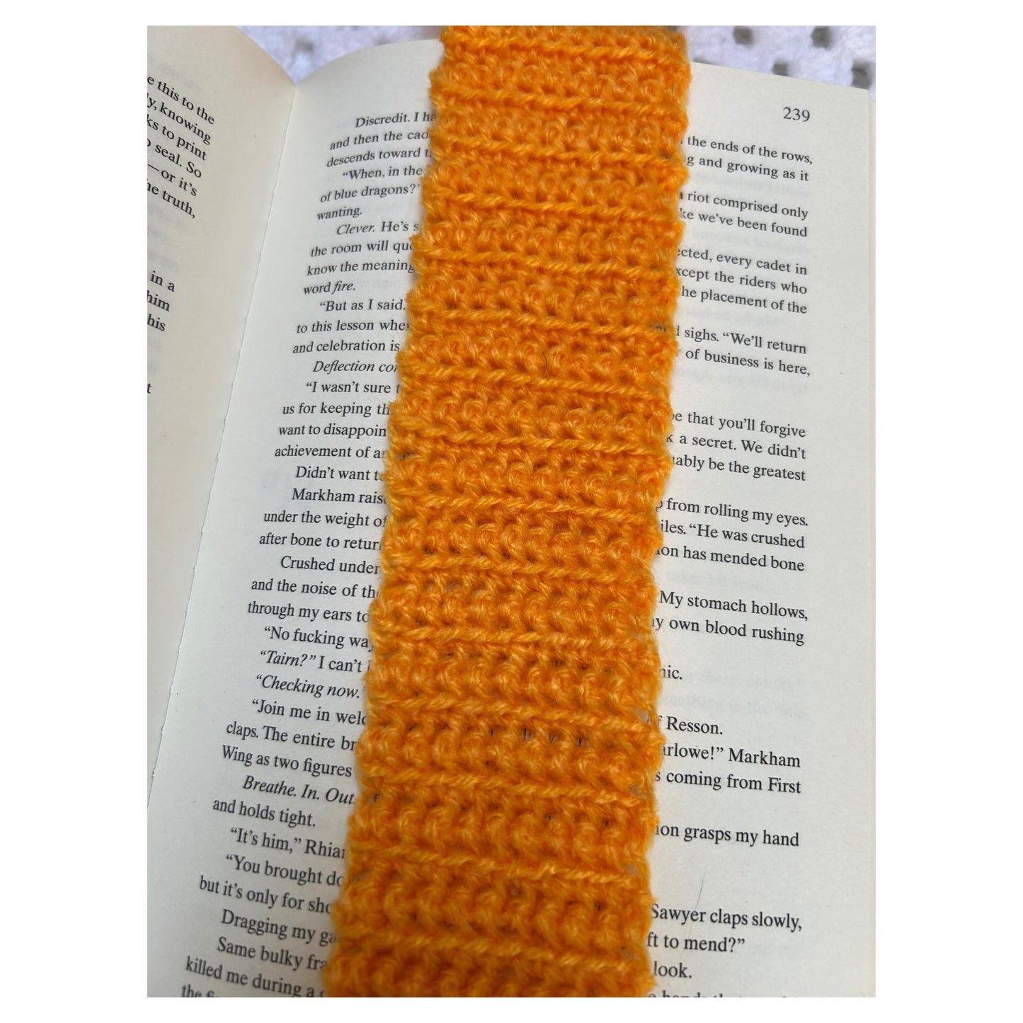 Orange Crochet Book Place Marker with Tassel Fringe