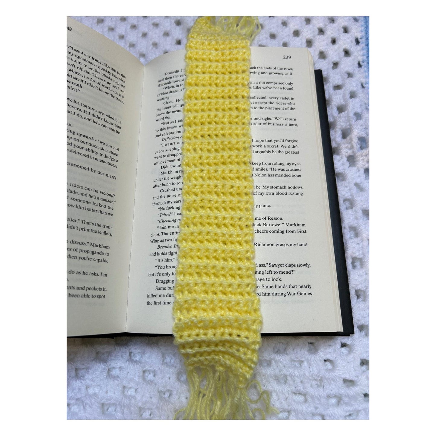Custom Yellow Crocheted Bookmark with Tassel Fringe