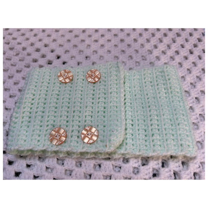 Crochet Headband: Green Ear Warmer with Peach Sparkly Buttons