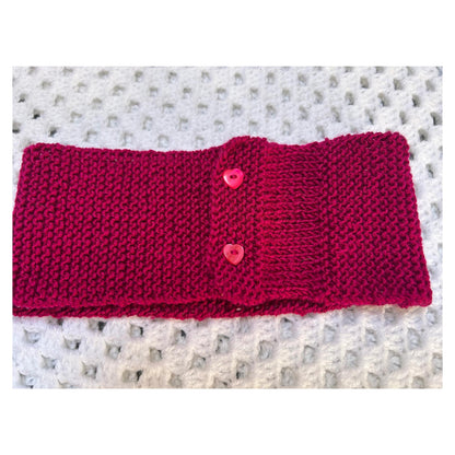 Knitted Headband: Red-Purple Yoga Hair Wrap with Heart Buttons