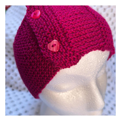 Knitted Headband: Red-Purple Yoga Hair Wrap with Heart Buttons