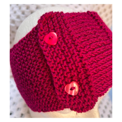Knitted Headband: Red-Purple Yoga Hair Wrap with Heart Buttons