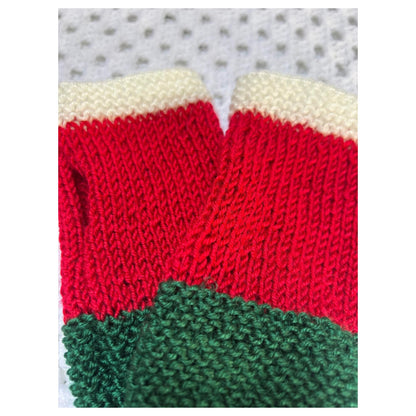 Hand-Knit Fingerless Gloves: Red, Green, and White Christmas Mitts