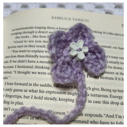 Crochet Purple Flower Bookmark, Beaded Page Marker