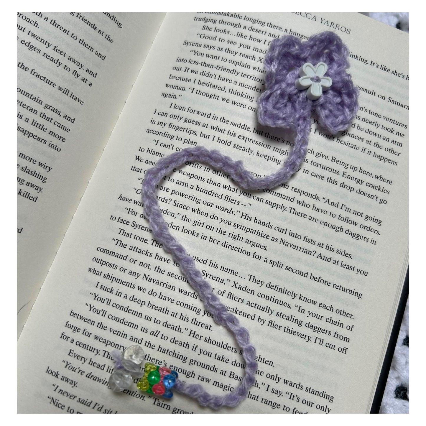 Crochet Purple Flower Bookmark, Beaded Page Marker