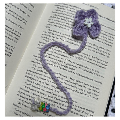 Crochet Purple Flower Bookmark, Beaded Page Marker