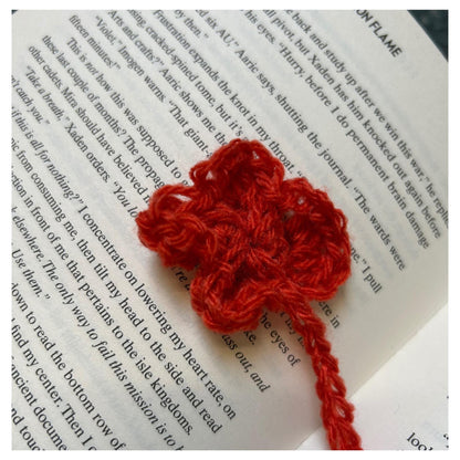 Crocheted Floral Bookmark: Orange Fabric with Colorful Beads
