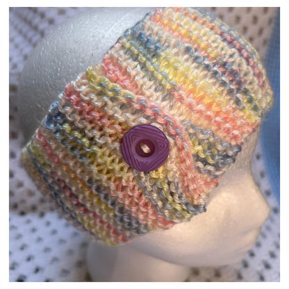 Pastel Knit Headband: Hand-Knitted Ear Warmer with Purple Button