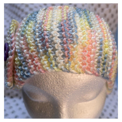 Pastel Knit Headband: Hand-Knitted Ear Warmer with Purple Button