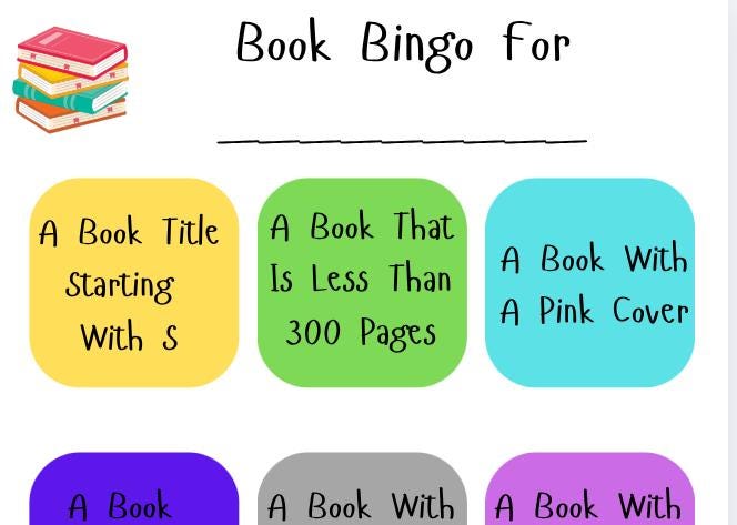 Mini Book Bingo: Colorful Reading Challenge, Book Club Game (PDF)