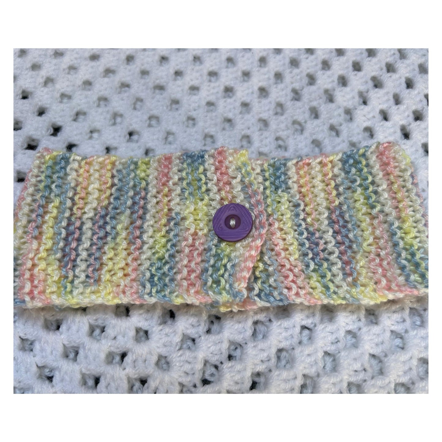 Pastel Knit Headband: Hand-Knitted Ear Warmer with Purple Button