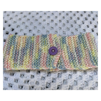Pastel Knit Headband: Hand-Knitted Ear Warmer with Purple Button