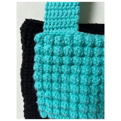 Handmade Crochet Bobble Pouch Bag, Mint Green & Black Shoulder Bag