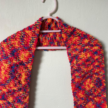 Hand Knit Basketweave Scarf: Colorful Textured Neck Warmer