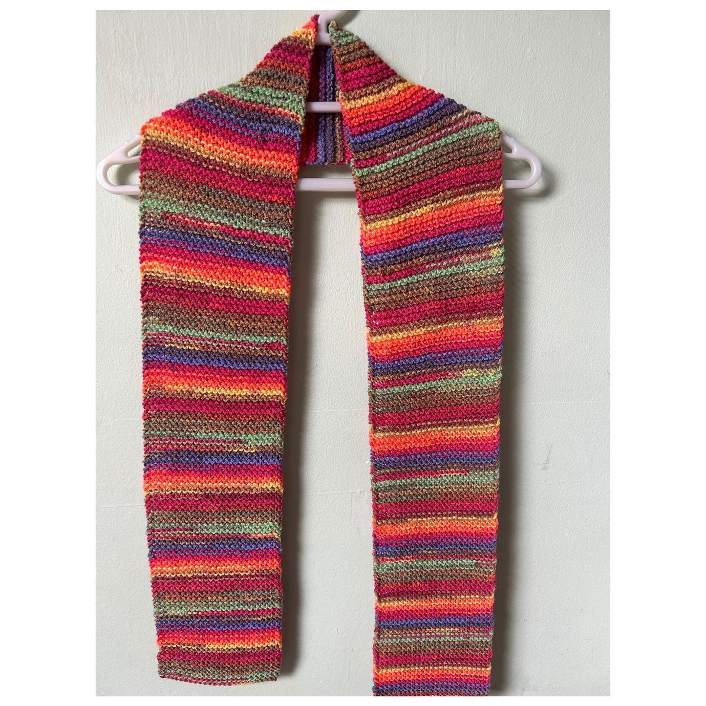 Hand Knit Multi Colour Long Scarf: Autumnal Neckwarmer