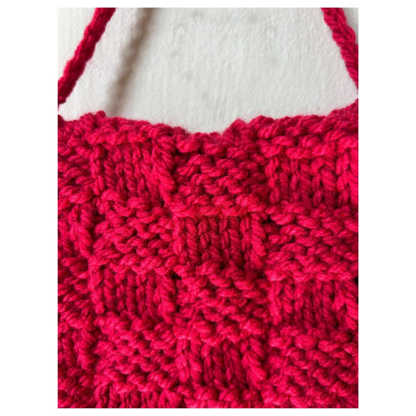 Chunky Red Short Strap Textured Hand Knit Bag