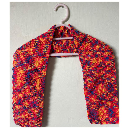 Hand Knit Basketweave Scarf: Colorful Textured Neck Warmer
