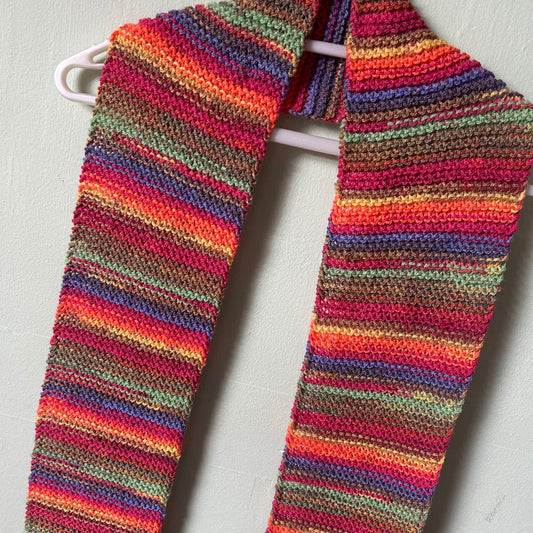 Hand Knit Multi Colour Long Scarf: Autumnal Neckwarmer