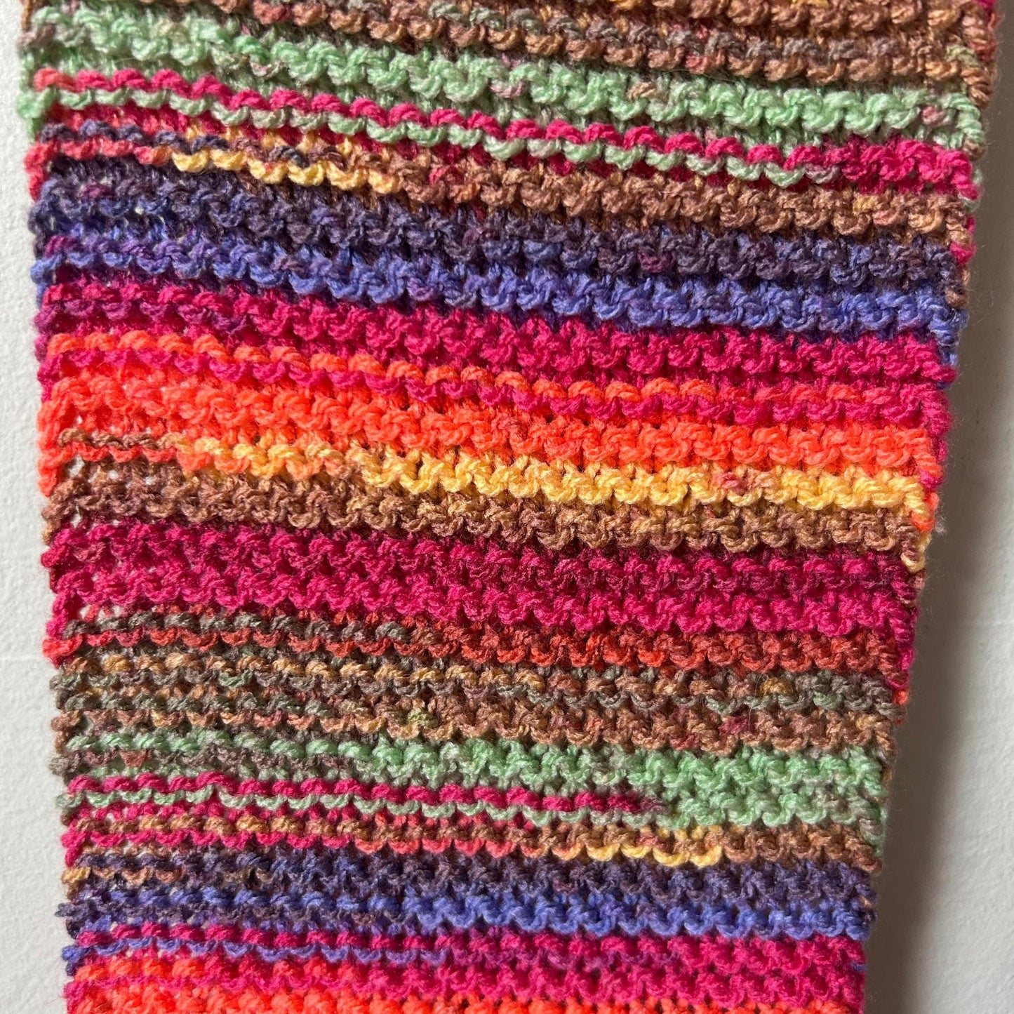 Hand Knit Multi Colour Long Scarf: Autumnal Neckwarmer