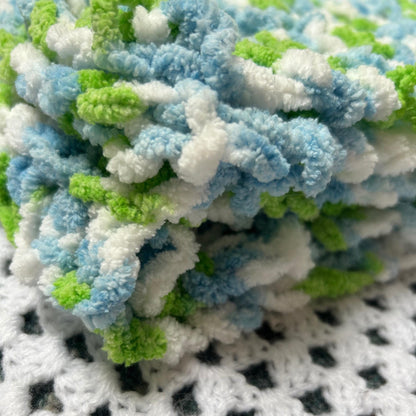 Super Chunky Blue Green and White Openweave Knit Scarf