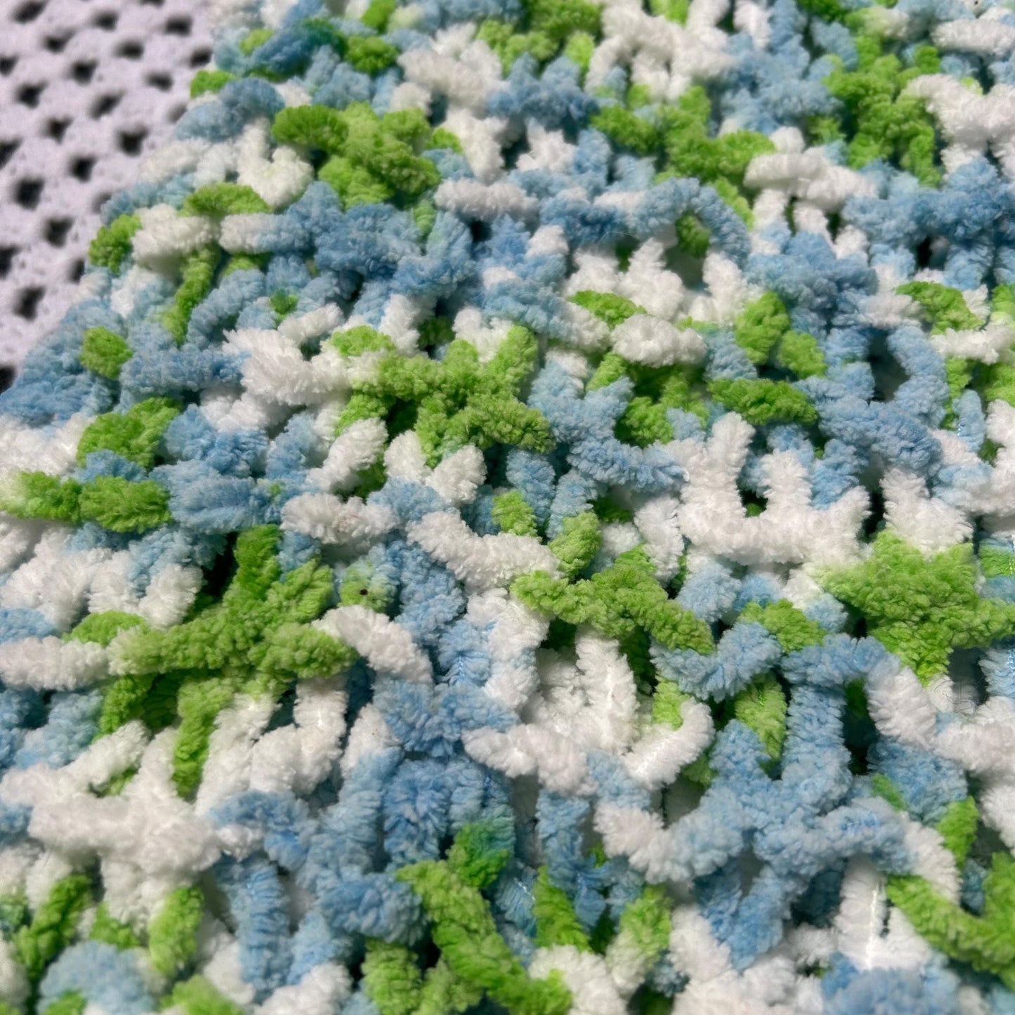 Super Chunky Blue Green and White Openweave Knit Scarf