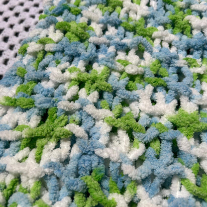 Super Chunky Blue Green and White Openweave Knit Scarf