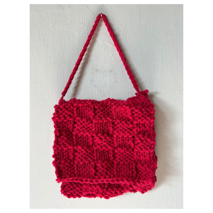 Chunky Red Short Strap Textured Hand Knit Bag