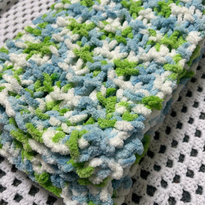 Super Chunky Blue Green and White Openweave Knit Scarf