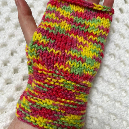 Bright Colour Hand Knit Fingerless Gloves