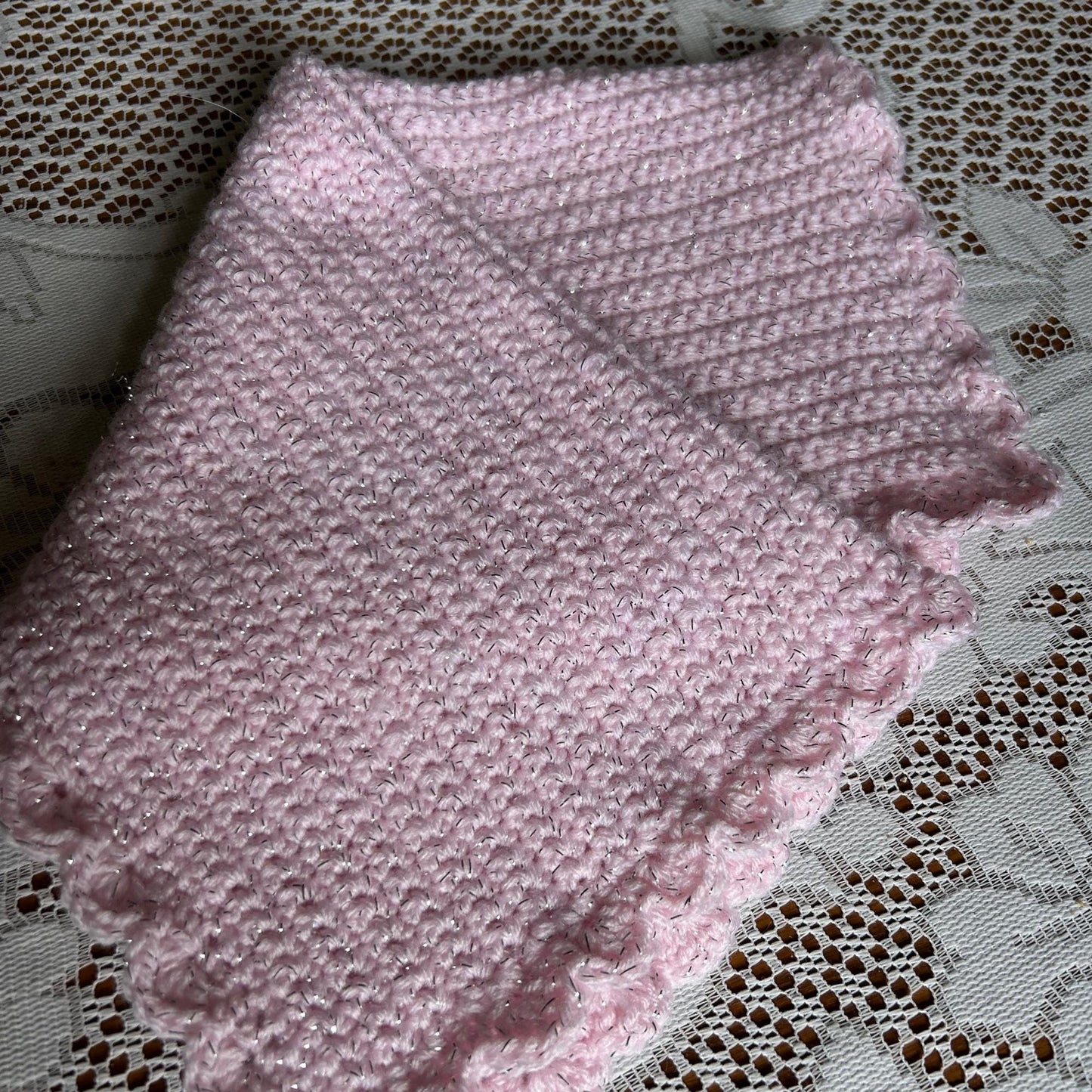 Large Pink Sparkly Placemat with Shell Edging Border