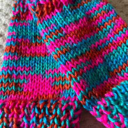 Brightly Coloured Pink Blue and Gold Fingerless Gloves for Her