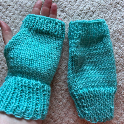 Turquoise Knitted Fingerless Gloves for Women and Girls