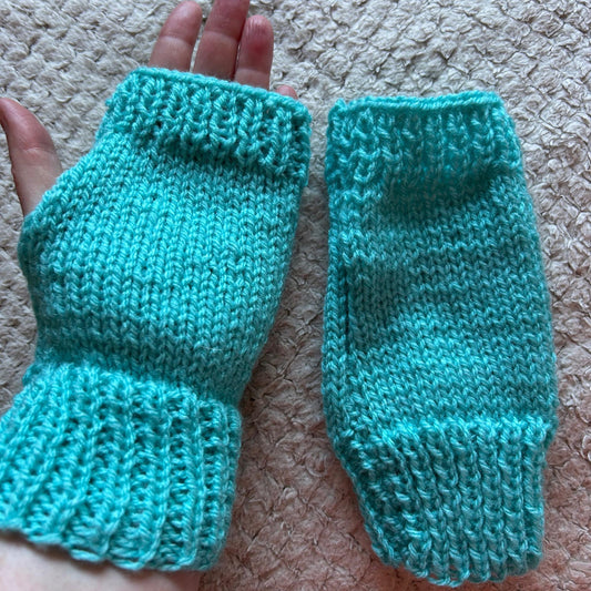 Turquoise Knitted Fingerless Gloves for Women and Girls