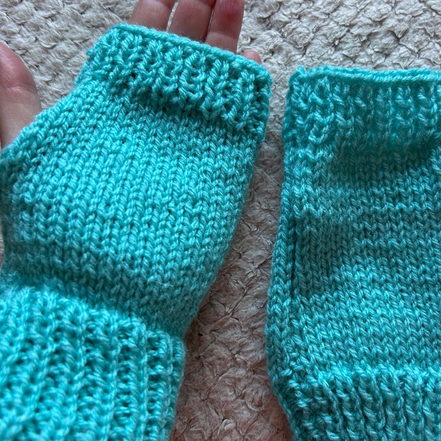 Turquoise Knitted Fingerless Gloves for Women and Girls