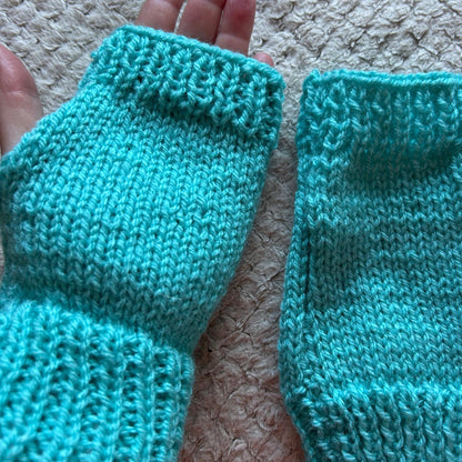 Turquoise Knitted Fingerless Gloves for Women and Girls