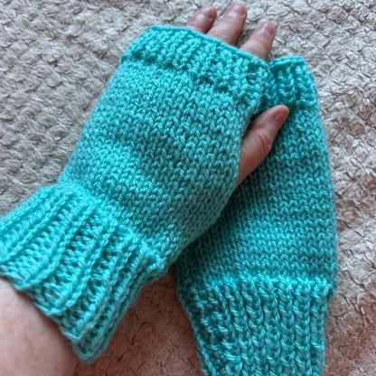 Turquoise Knitted Fingerless Gloves for Women and Girls