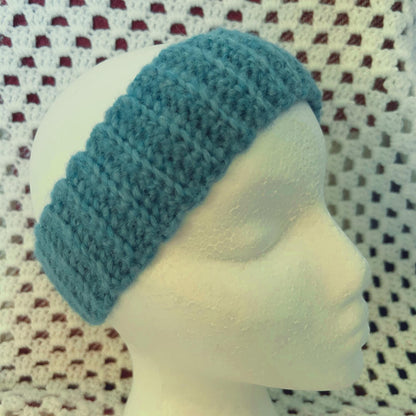 Ribbed Blue Alpaca Blend Crocheted Hair Band, One of a Kind Handmade Gift
