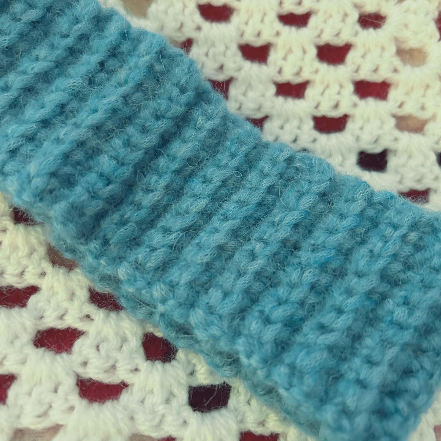 Ribbed Blue Alpaca Blend Crocheted Hair Band, One of a Kind Handmade Gift